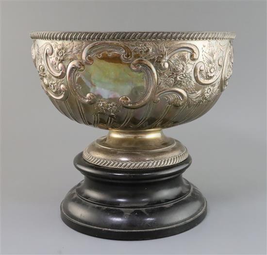 A late Victorian repousse silver presentation pedestal punch bowl, by William Hutton & Sons, 48.5 oz.